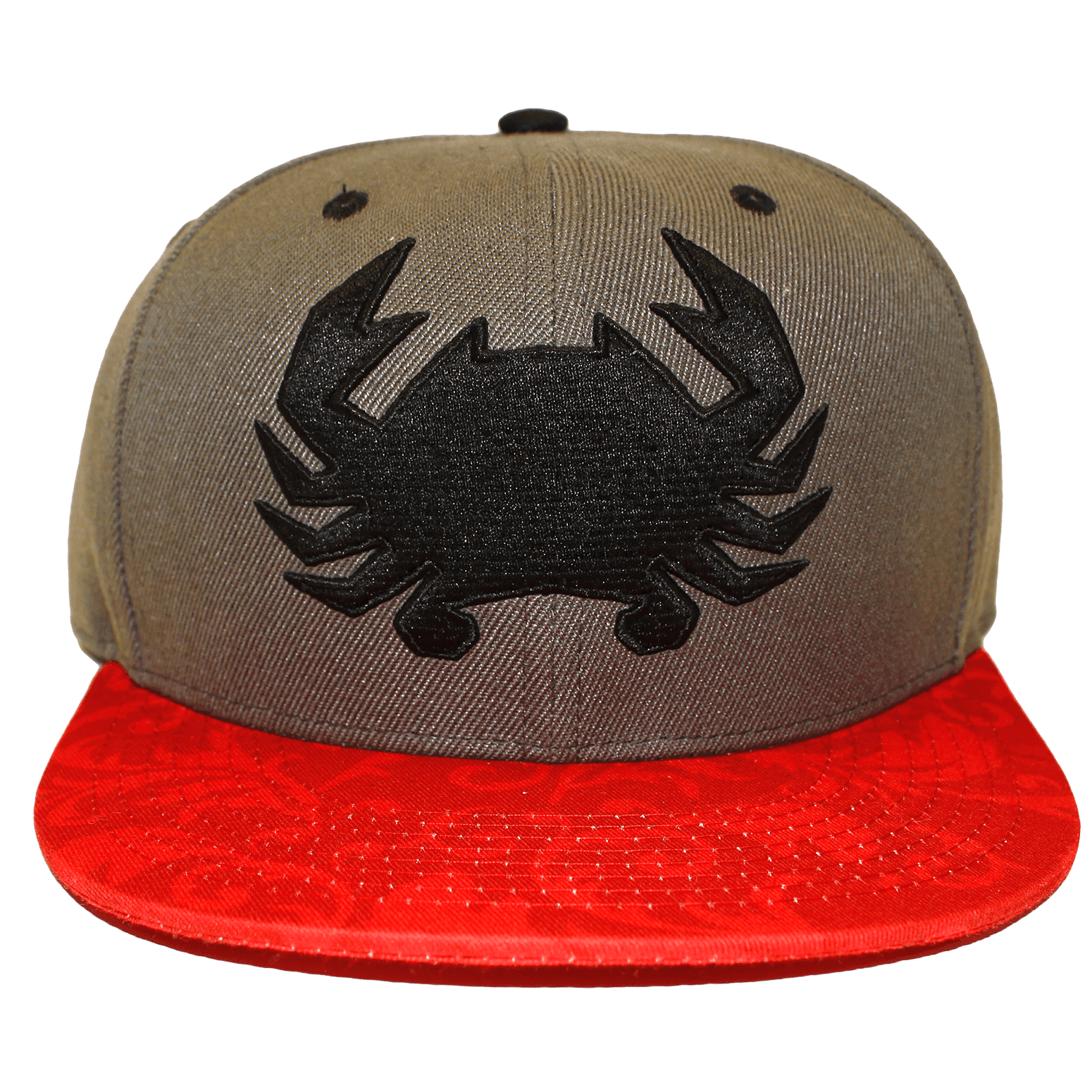 Geo Crab with Red Floral Brim (Grey) / Canvas Snapback Hat - Route One Apparel