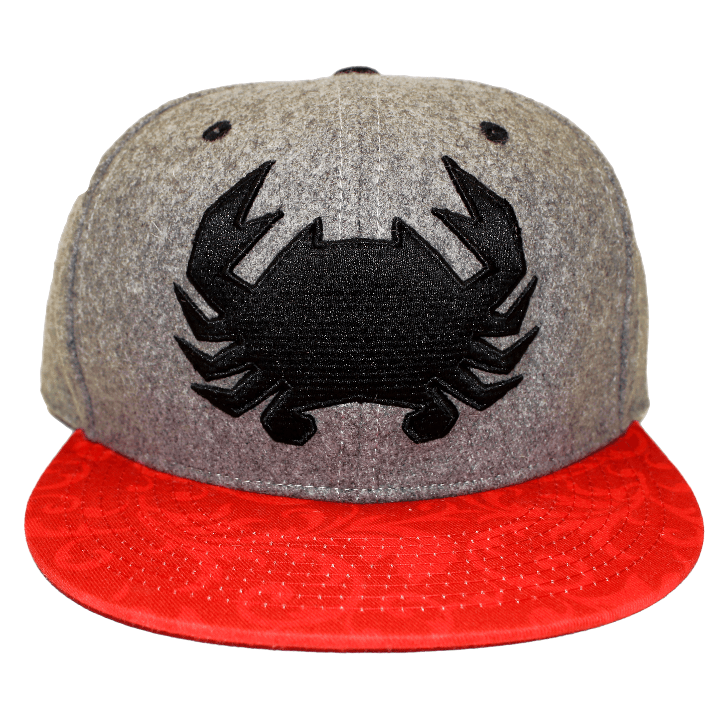 Geo Crab with Red Floral Brim (Grey) / Wool Snapback Hat - Route One Apparel
