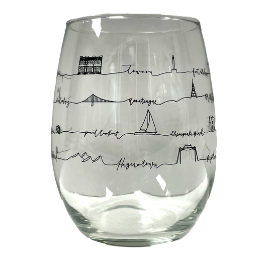 Cursive Maryland Locations / Stemless Wine Glass - Route One Apparel