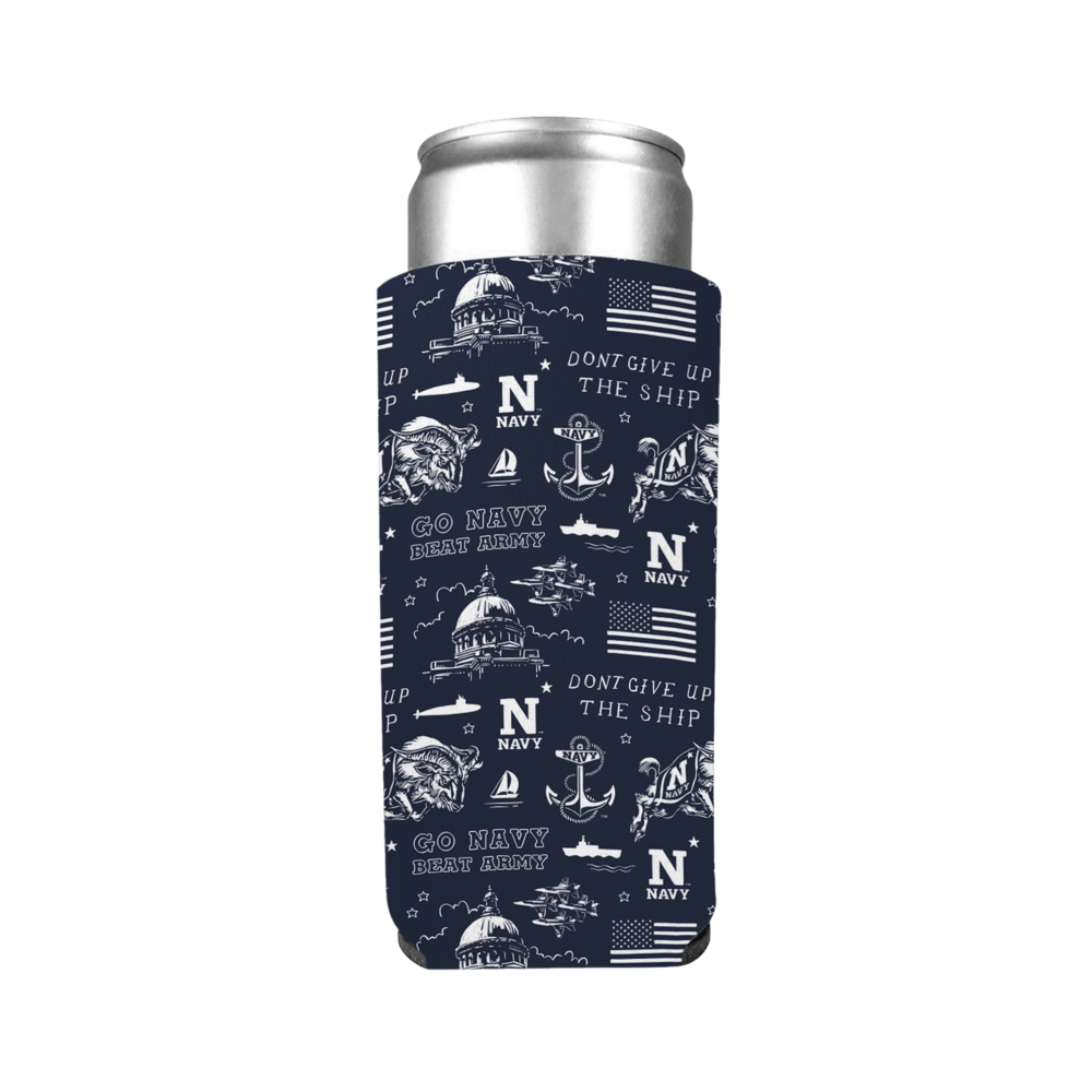 Go Navy Fan Pattern / Slim Can Cooler - Route One Apparel