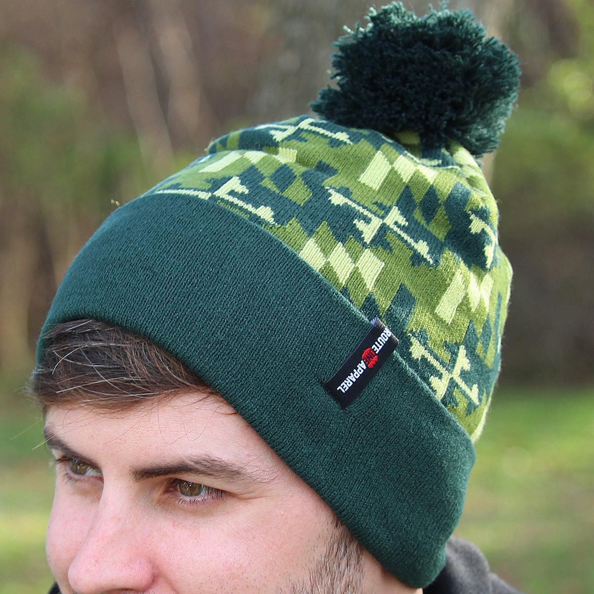 Green Camo Maryland Flag / Knit Beanie Cap w/ Pom-Pom - Route One Apparel