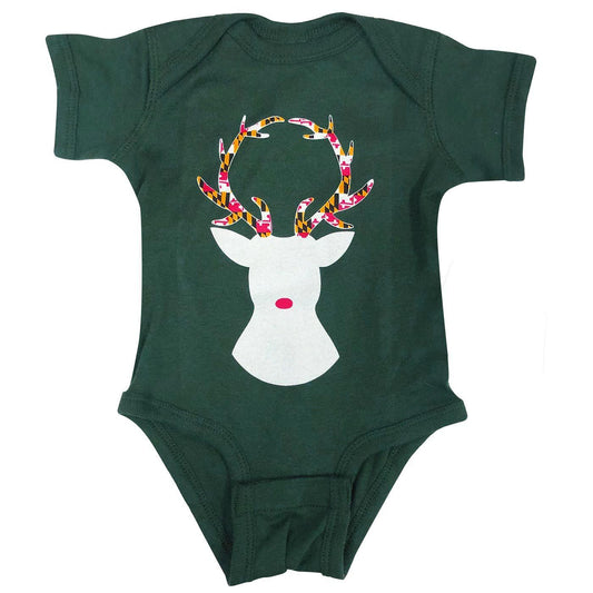 Reindeer with Maryland Flag Antlers (Green) / Baby Onesie - Route One Apparel