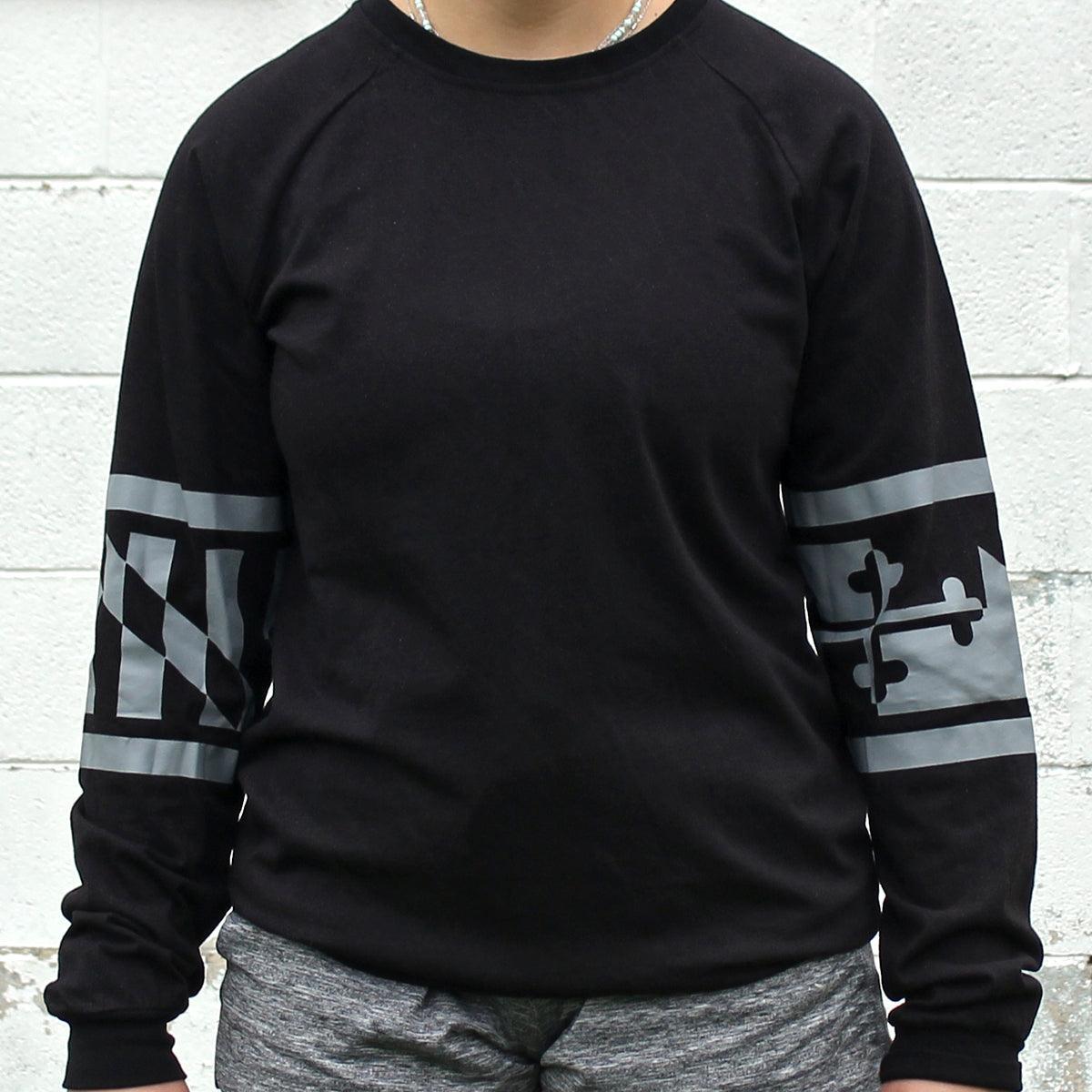 Greyscale Maryland Flag Sleeve Band (Black) / Long Sleeve Shirt - Route One Apparel