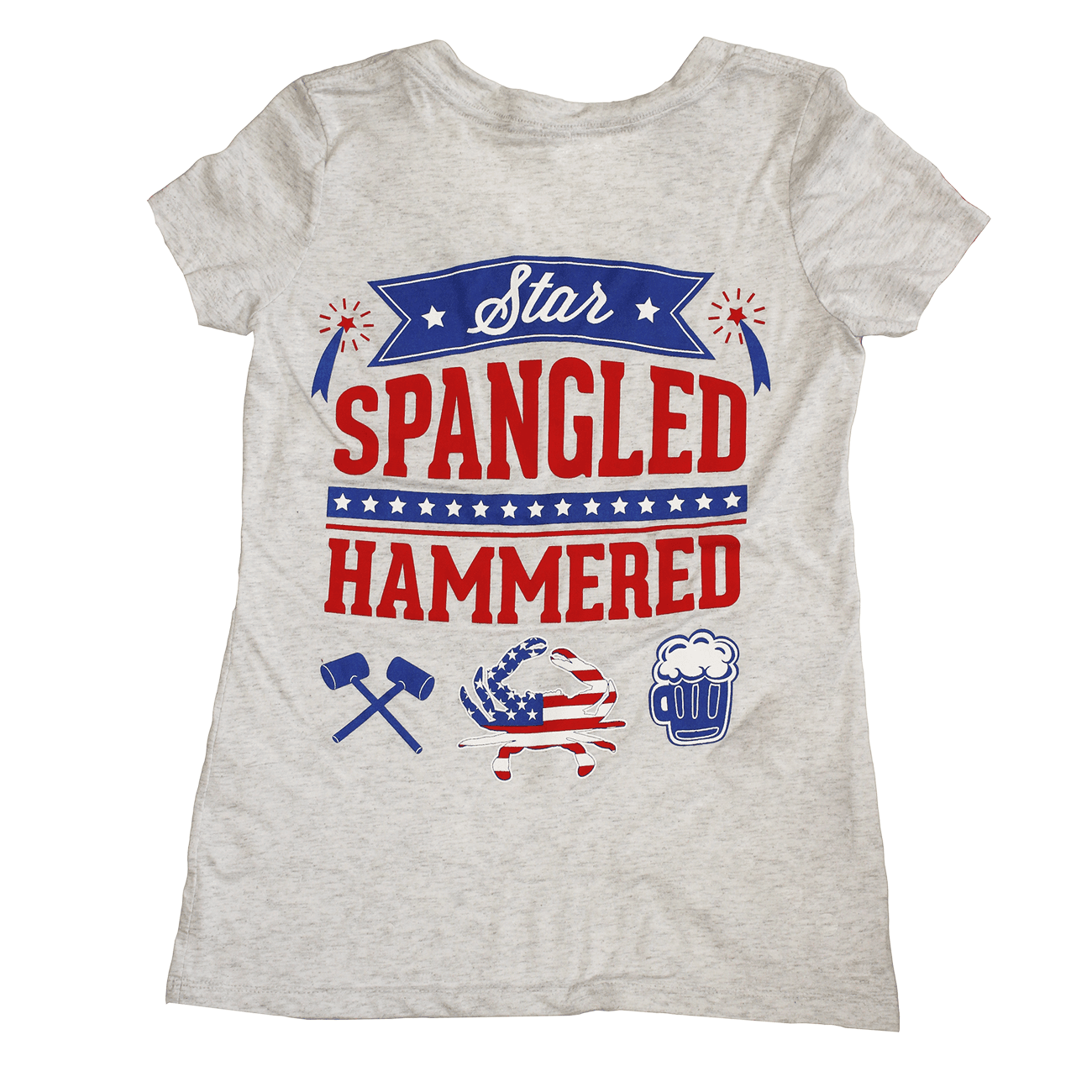 Star Spangled Hammered (Heather White) / Ladies Deep V-Neck Shirt - Route One Apparel