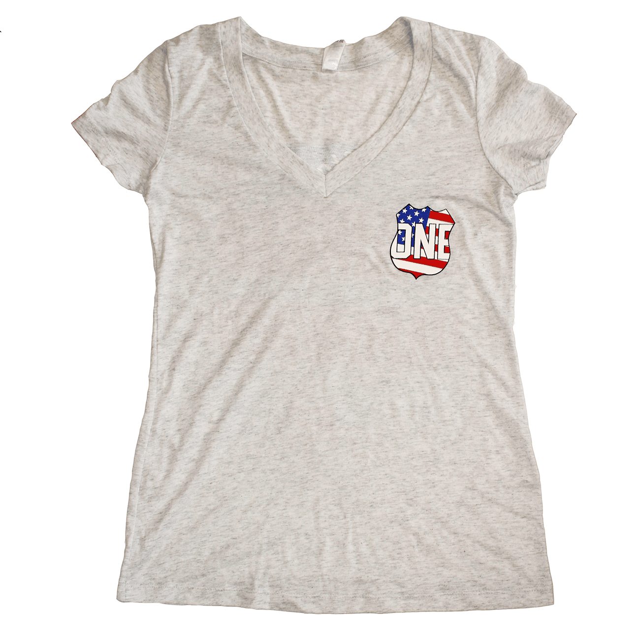 Star Spangled Hammered (Heather White) / Ladies Deep V-Neck Shirt - Route One Apparel