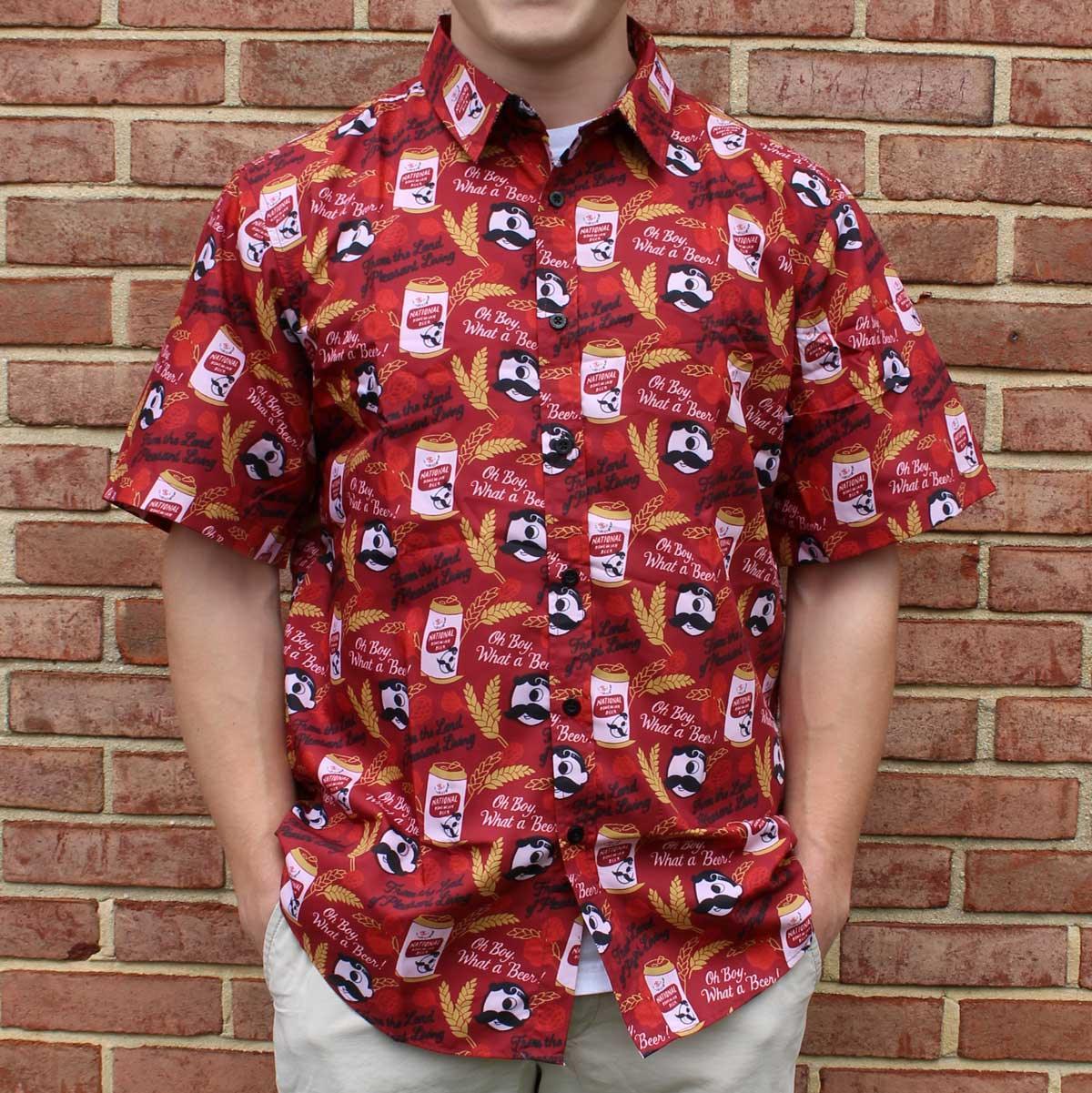 National Bohemian Hops & Can Pattern (Burgundy) / Hawaiian Shirt - Route One Apparel