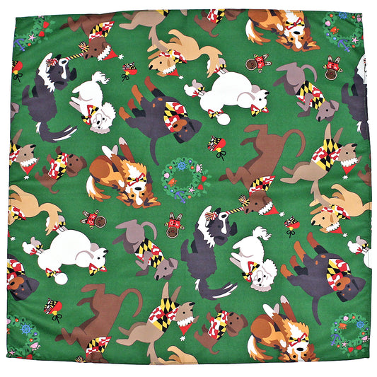 Happy Howl-idays Dog Pattern (Green) / Bandana (22 x 22 inch) - Route One Apparel