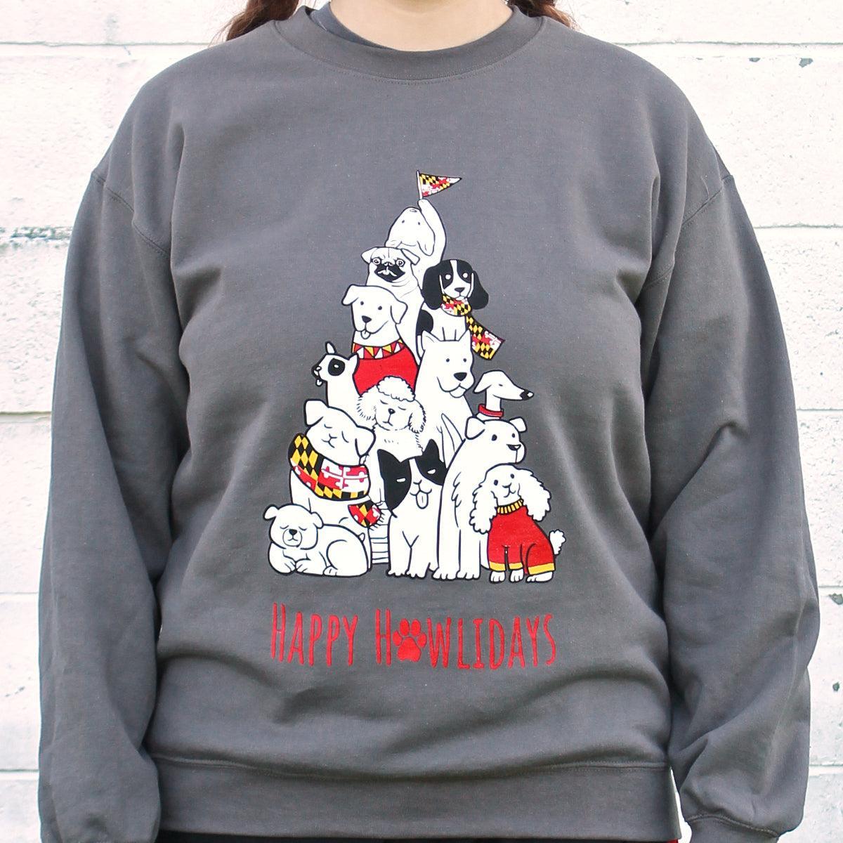 Happy Howlidays Tree (Coal Grey) / Crew Sweatshirt - Route One Apparel