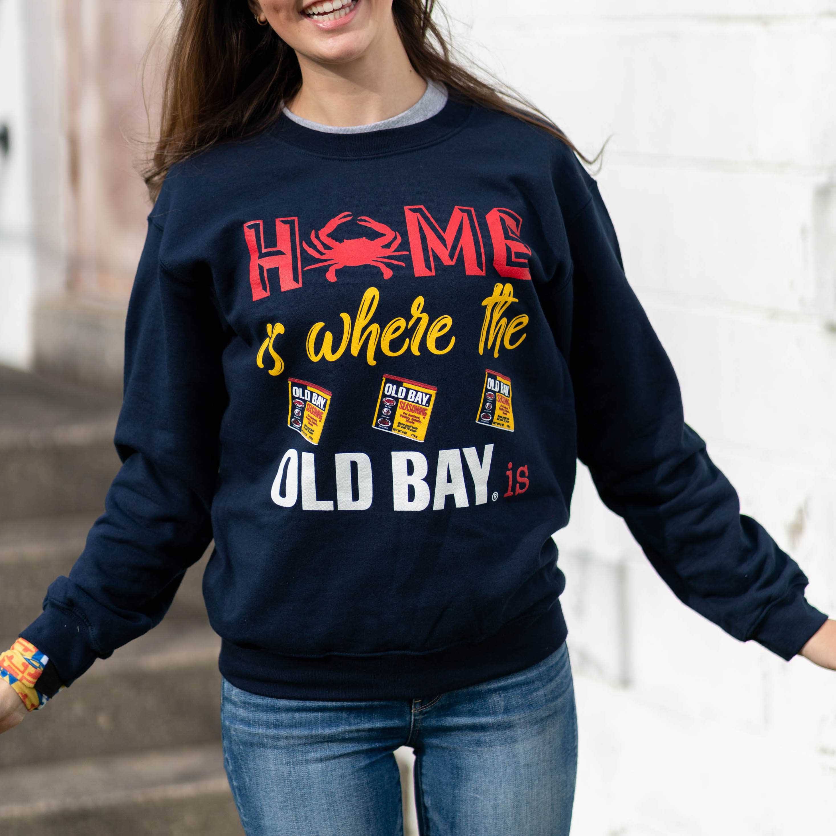 Home Is Where The Old Bay Is (Navy) / Crew Sweatshirt - Route One Apparel