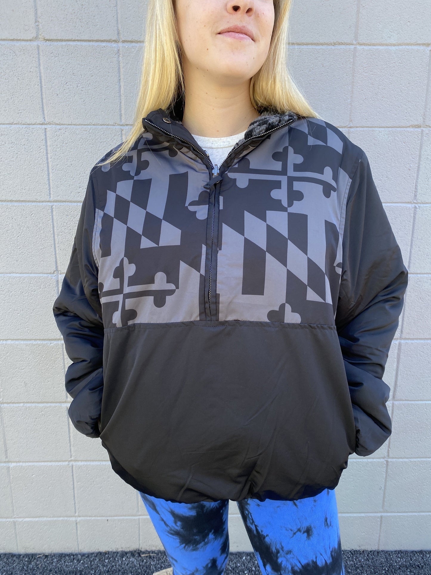 Maryland Flag (Greyscale) / Reversible Sherpa Jacket - Route One Apparel