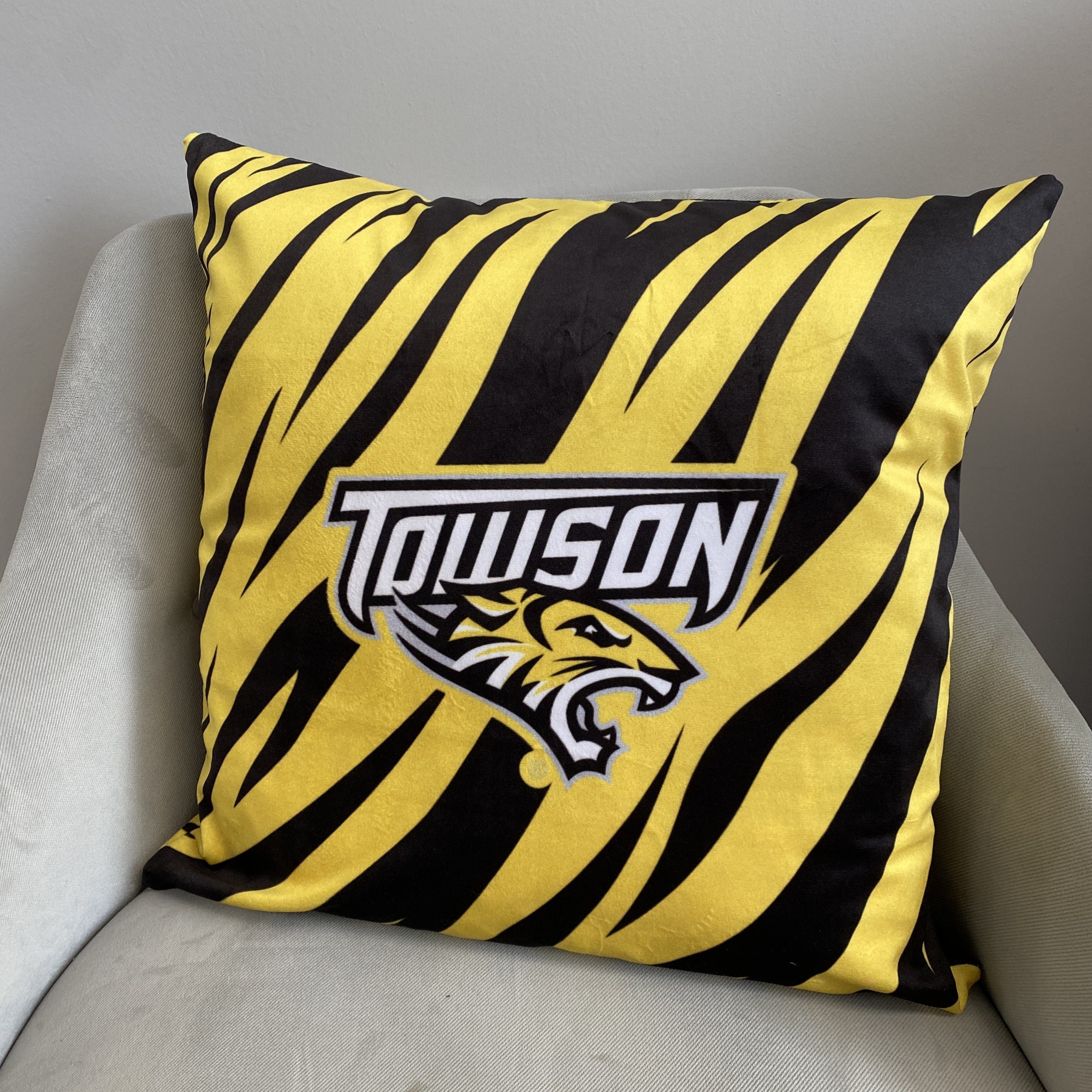 Tiger Pattern With Towson Logo (Black/Gold) / Throw Pillow - Route One Apparel