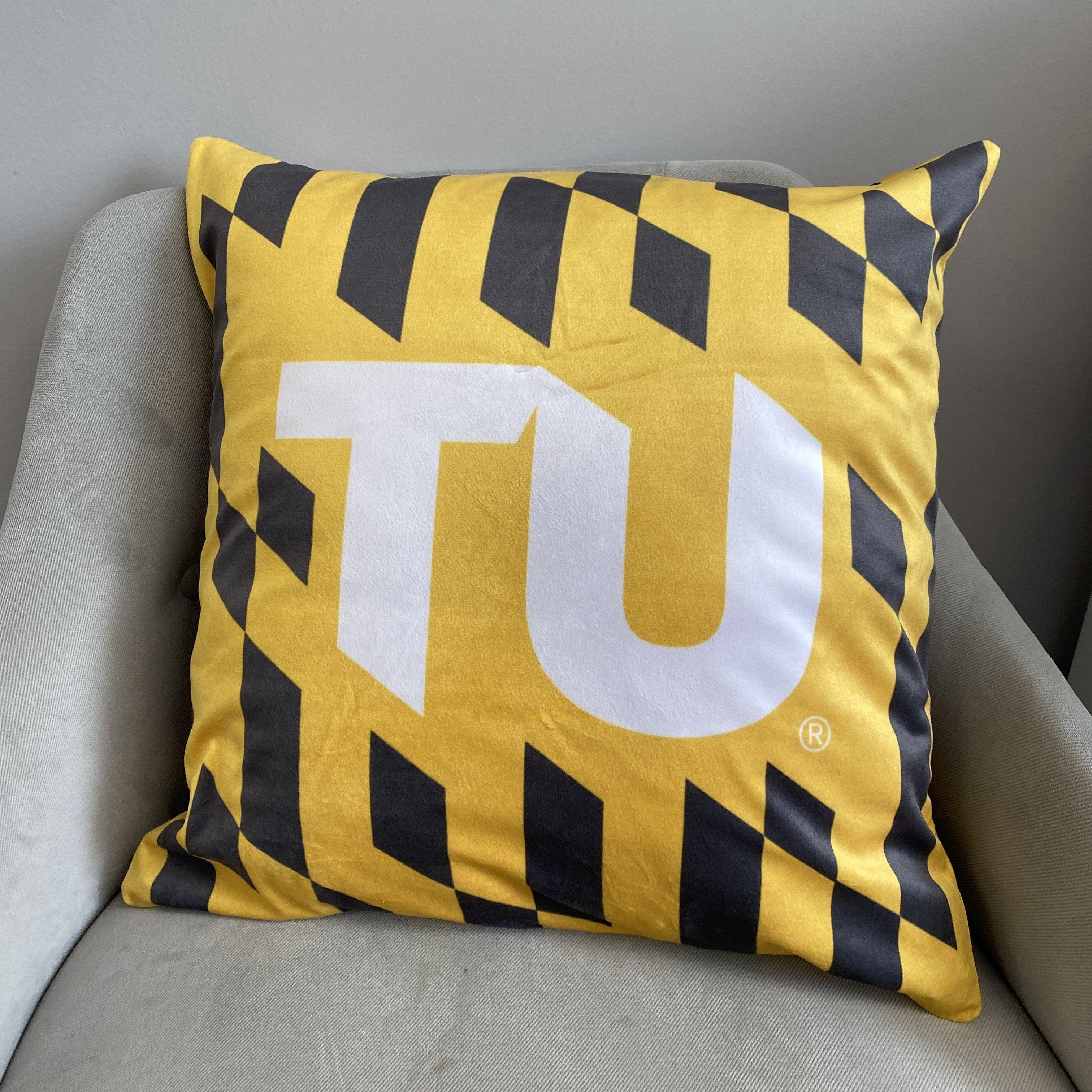 Towson University Logo w/ Calvert Pattern (Gold) / Throw Pillow - Route One Apparel