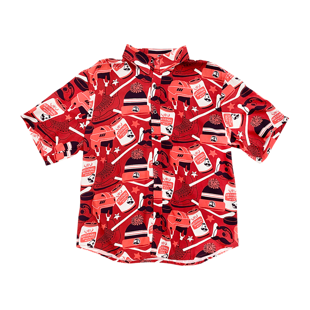 Natty Boh Hockey Pattern (Red) / Hawaiian Shirt - Route One Apparel