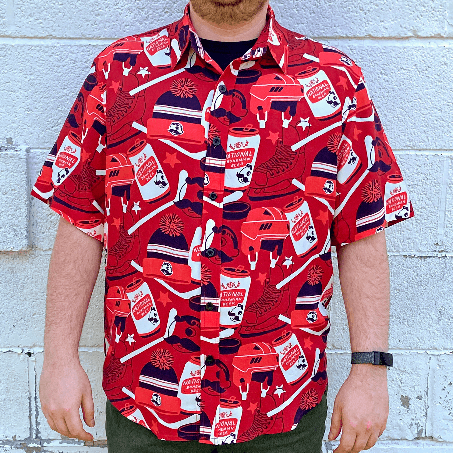 Natty Boh Hockey Pattern (Red) / Hawaiian Shirt - Route One Apparel