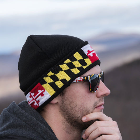 Maryland Flag (Black) / Knit Beanie Cap - Route One Apparel