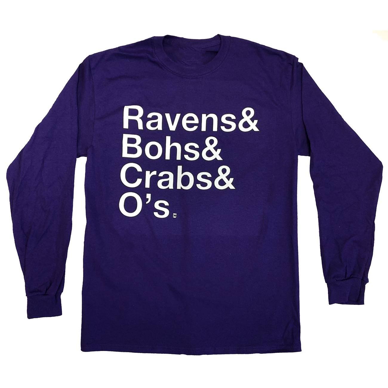 Ravens & Bohs & Crabs & O's Helvetica (Purple) / Long Sleeve Shirt - Route One Apparel