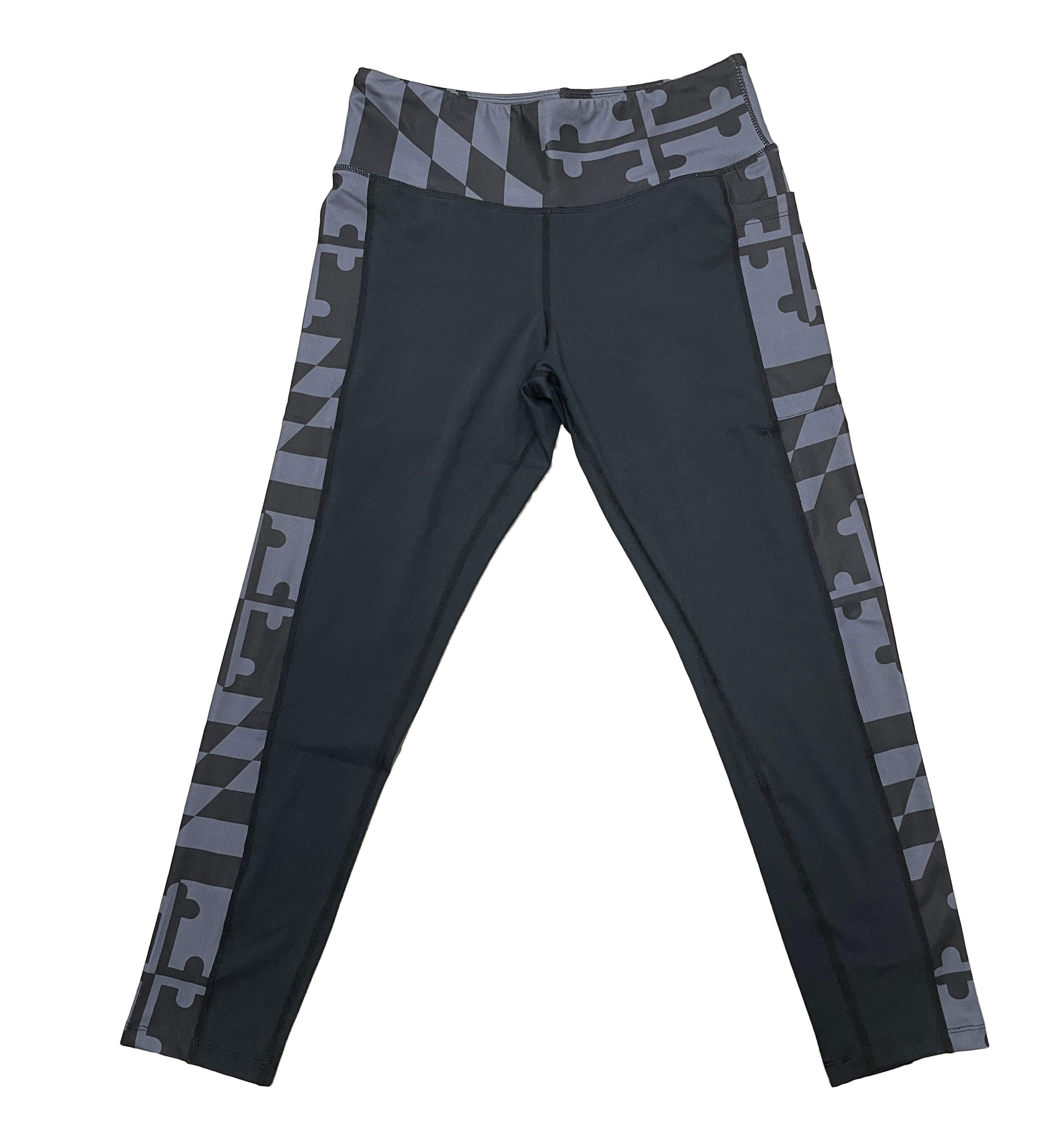 Maryland Flag Side (Greyscale) / Yoga Leggings - Route One Apparel