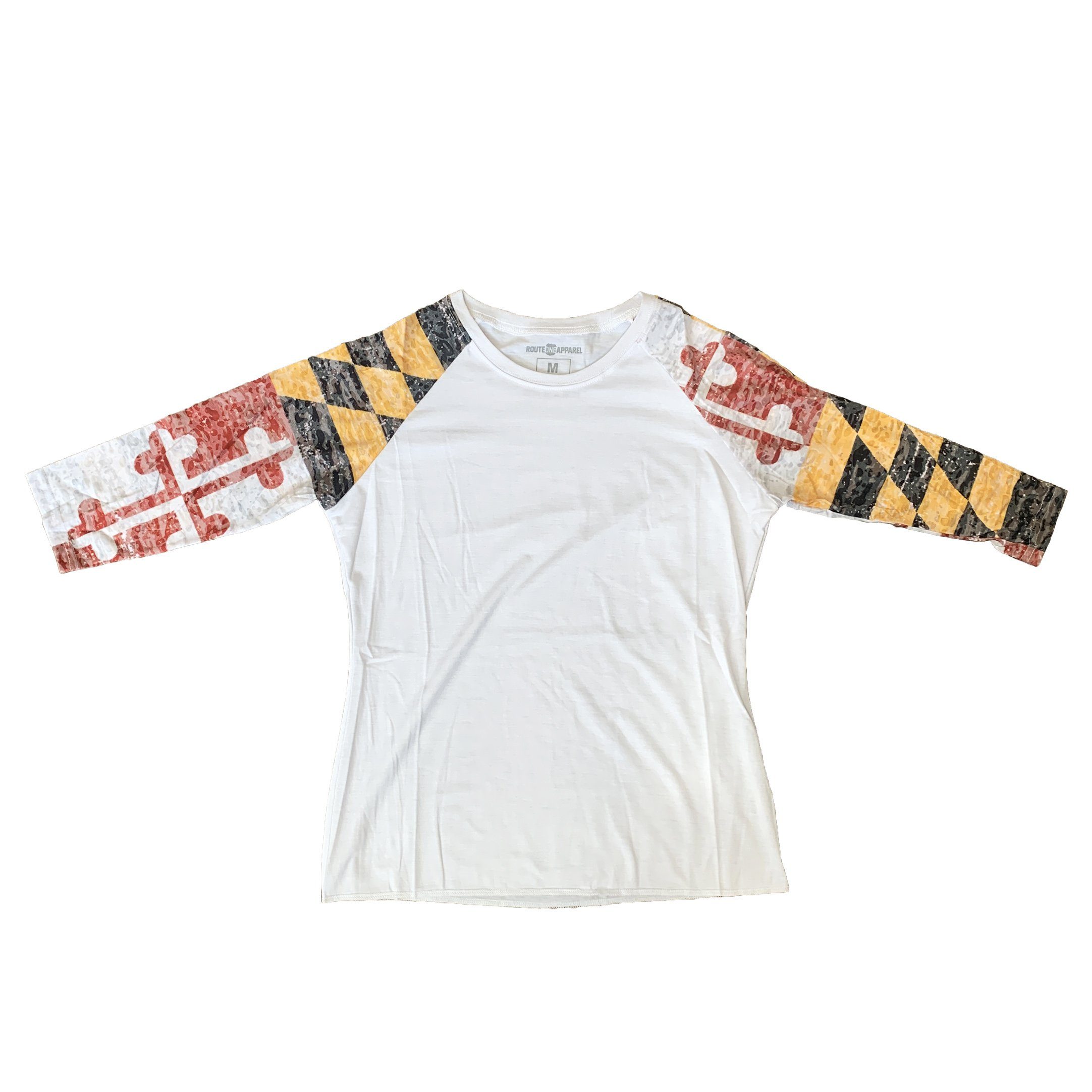 Maryland Flag Sleeves / Ladies Burnout Baseball Tee - Route One Apparel