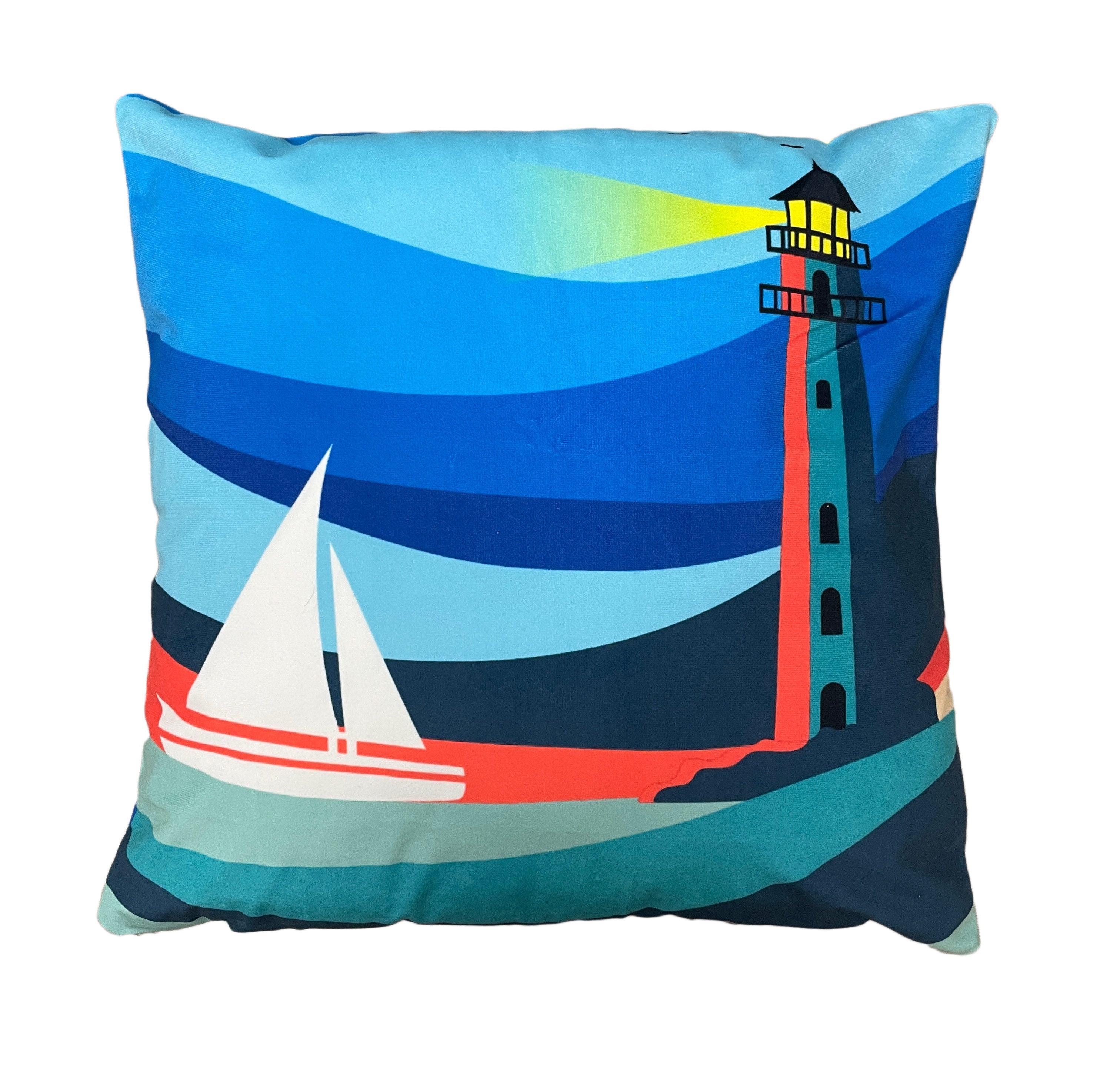 Sailboat & Lighthouse / Throw Pillow - Route One Apparel