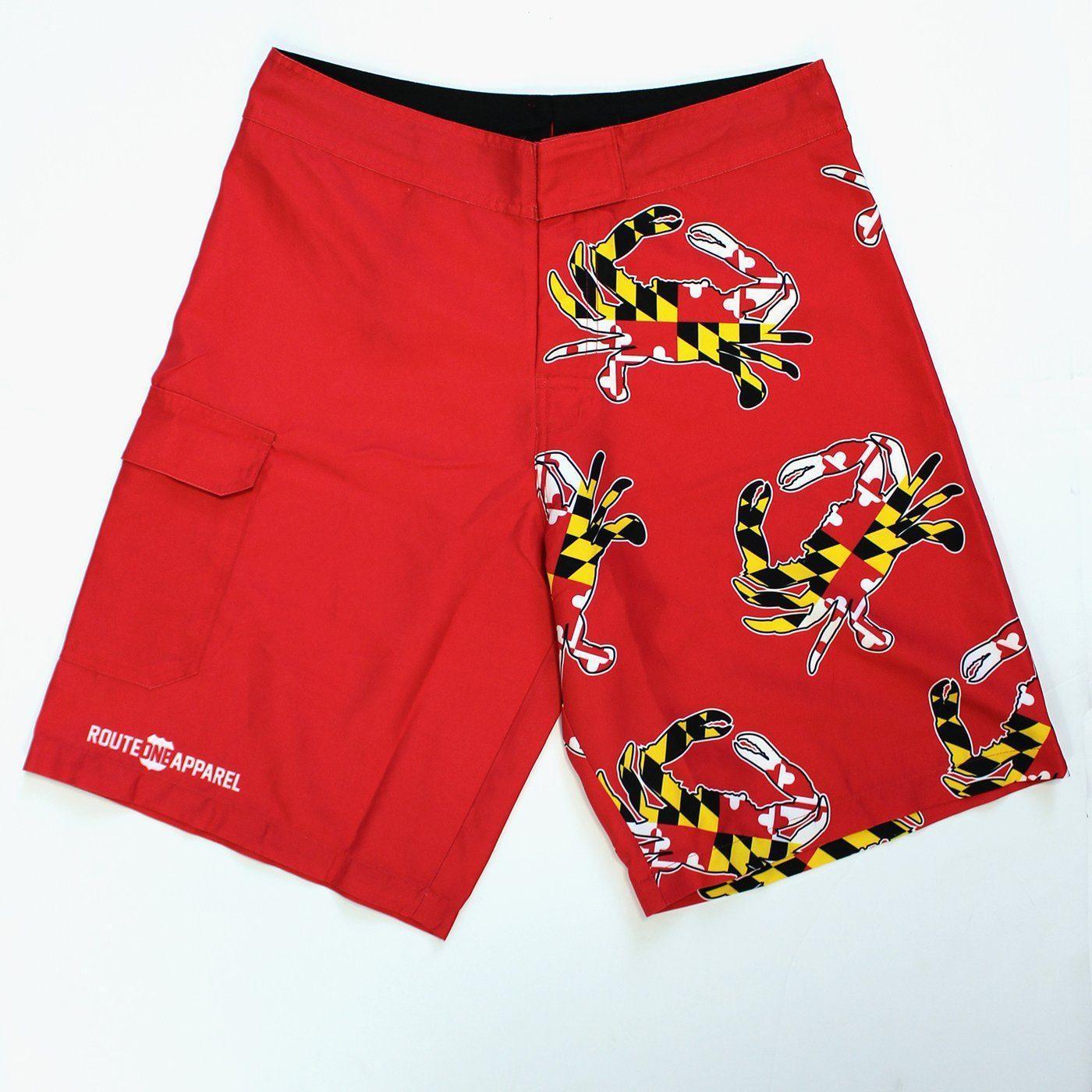 Maryland Full Flag Crab (Red) / Board Shorts - Route One Apparel