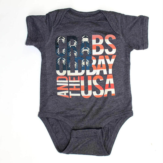 Crabs, Old Bay, & The USA (Vintage Navy) / Baby Onesie - Route One Apparel