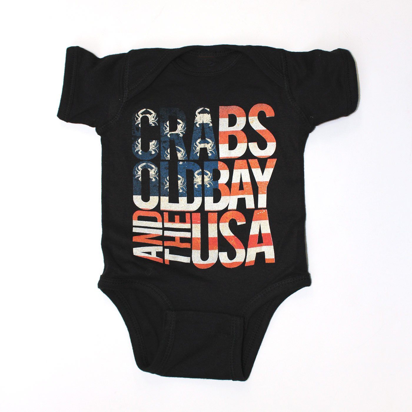 Crabs, Old Bay, & The USA (Black) / Baby Onesie - Route One Apparel