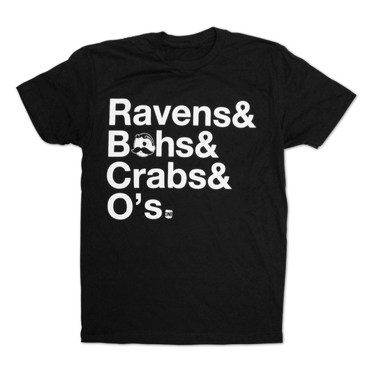 Ravens & Bohs & Crabs & O's Helvetica *With Natty Boh Logo* (Black) / Shirt - Route One Apparel