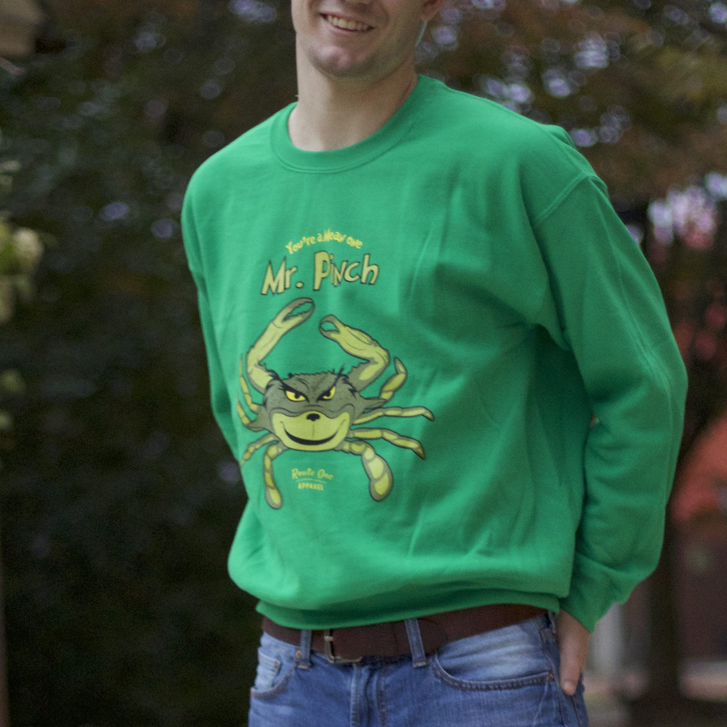 Mr. Pinch (Green) / Crew Sweatshirt - Route One Apparel