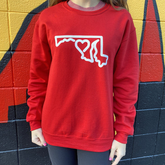 Maryland State Outline with Heart (Red) / Sweatshirt - Route One Apparel