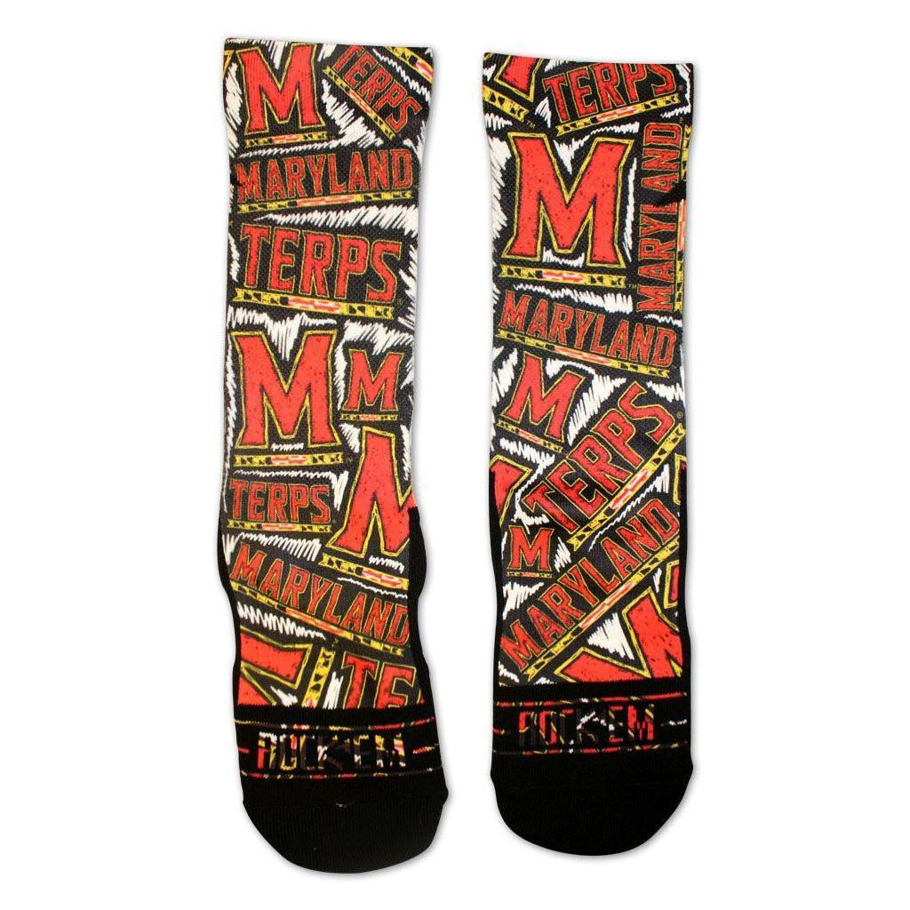 University of Maryland Logo White Sketch (Black) / Crew Socks - Route One Apparel