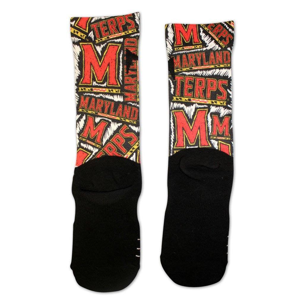 University of Maryland Logo White Sketch (Black) / Crew Socks - Route One Apparel