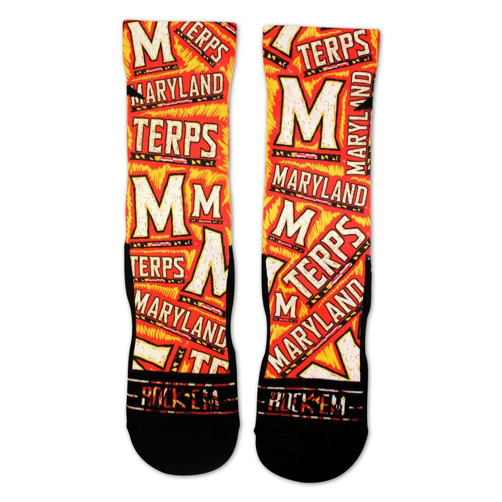 University of Maryland Logo Yellow Sketch (Red) / Crew Socks - Route One Apparel