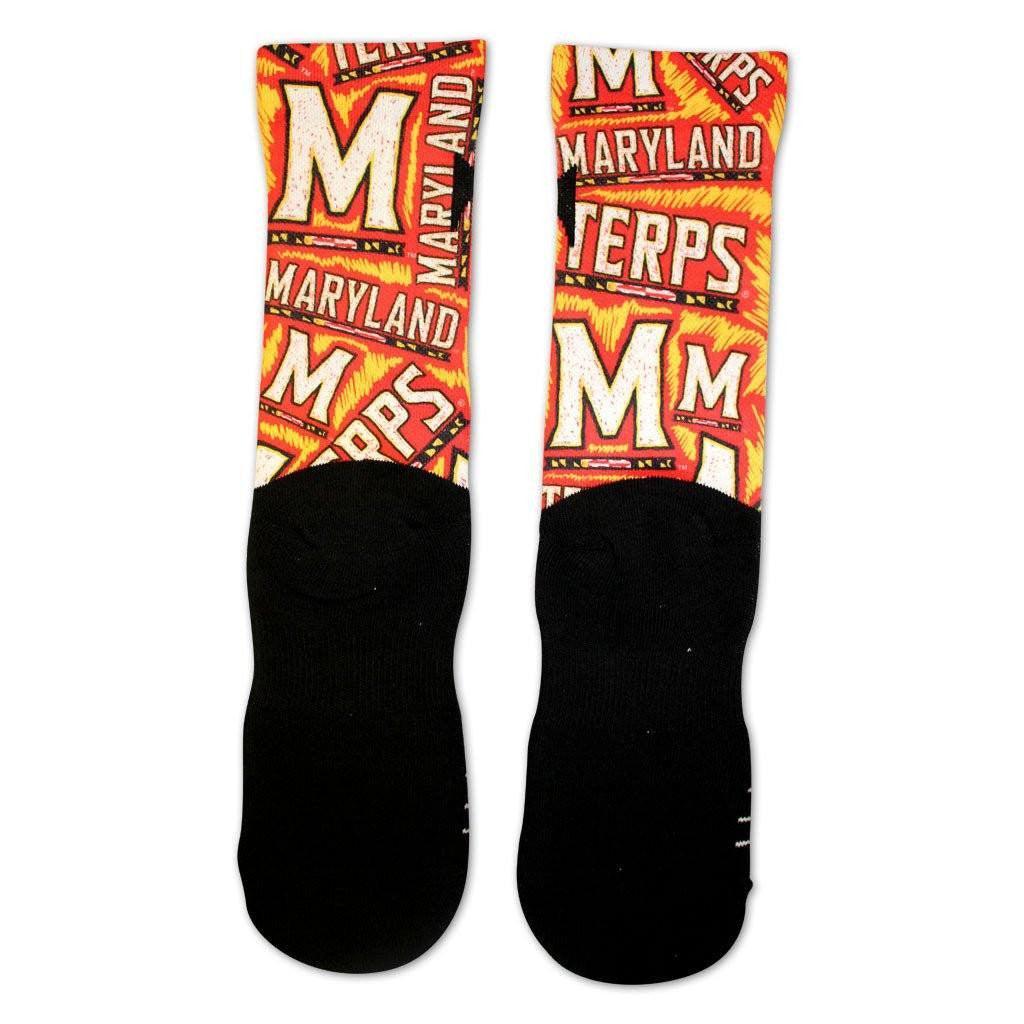 University of Maryland Logo Yellow Sketch (Red) / Crew Socks - Route One Apparel