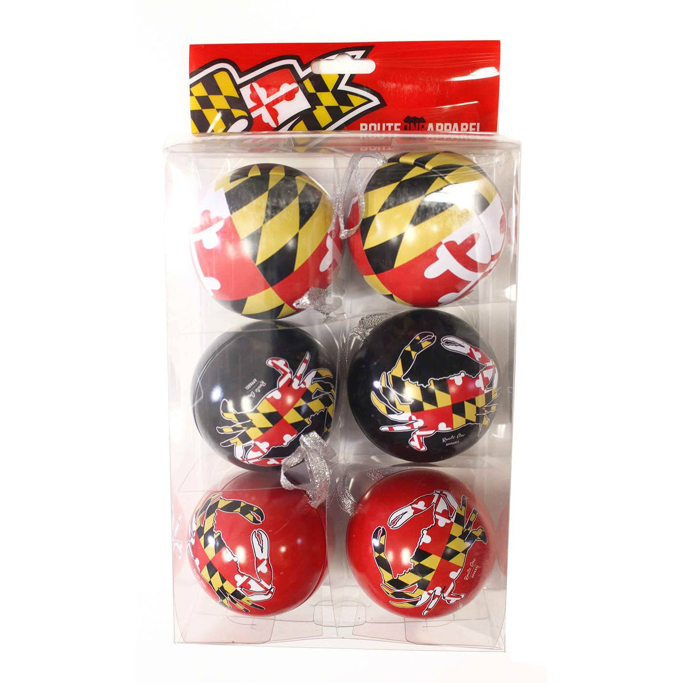 Maryland Flag & Crab Pack / 6-Pack Tin Ball Ornaments - Route One Apparel
