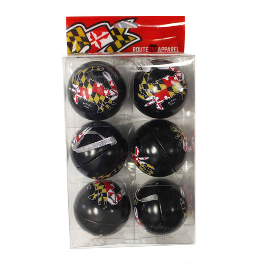 Maryland Full Flag Crab (Black) / 6-Pack Tin Ball Ornaments - Route One Apparel