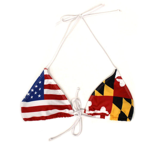 Maryland & American Flag (White Strings) / Bikini Top - Route One Apparel