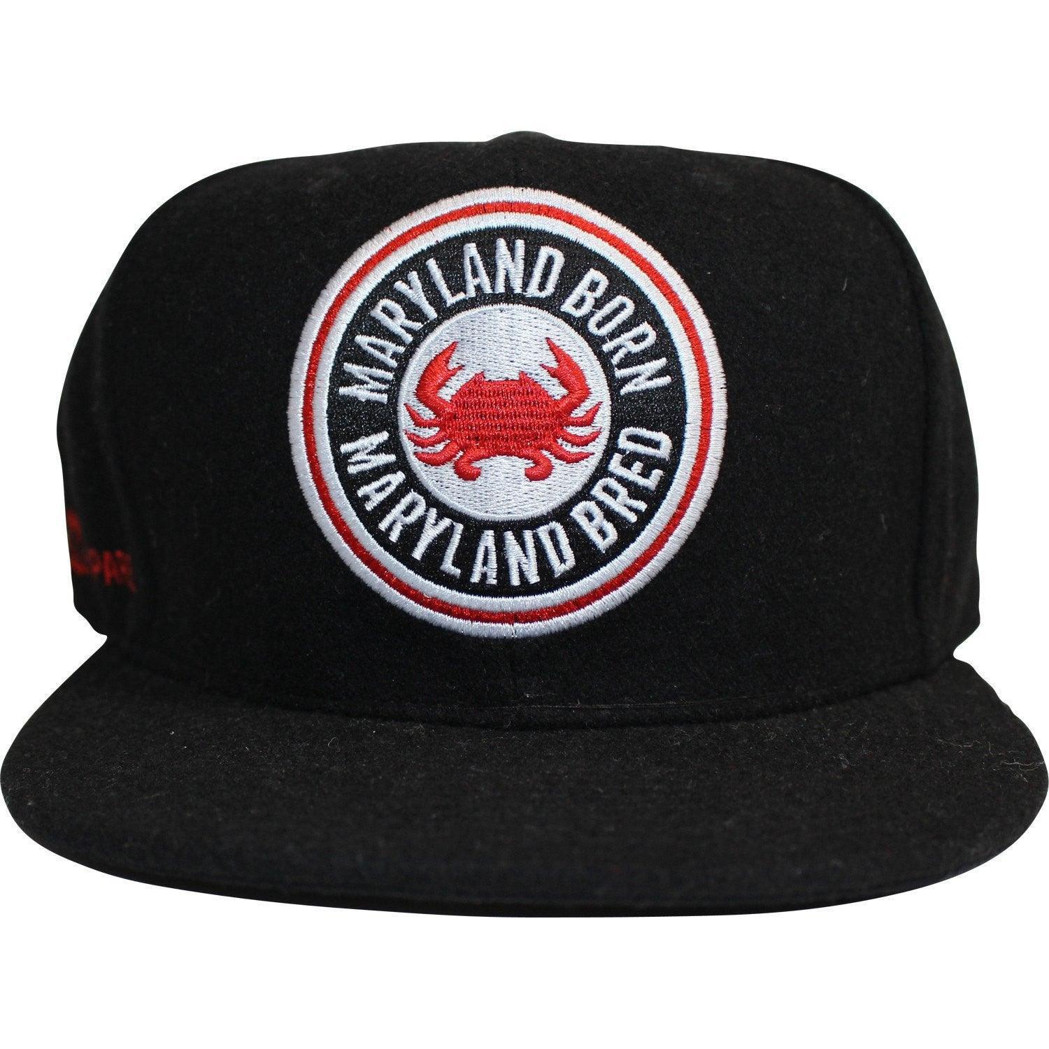 Maryland Born Maryland Bred (Black) / Wool Snapback Hat - Route One Apparel