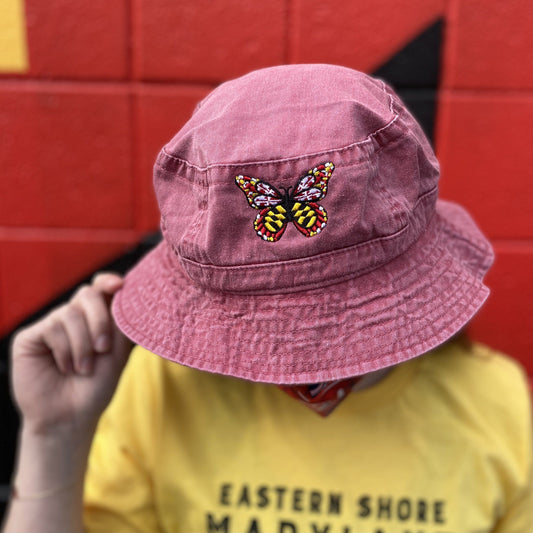 Maryland Flag Butterfly (Red) / Bucket Hat - Route One Apparel