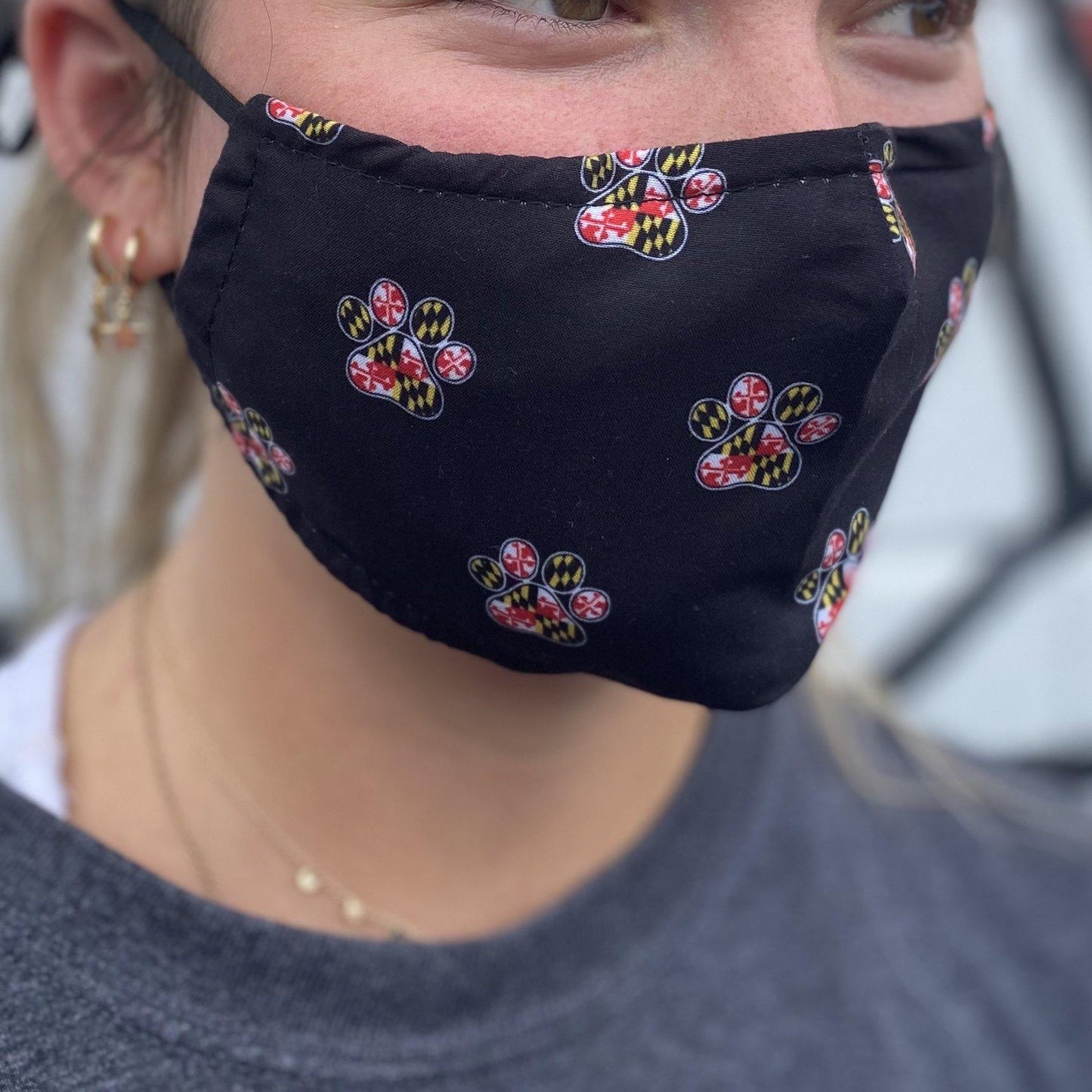 Maryland Paw Print Pattern (Black) / Face Mask - Route One Apparel