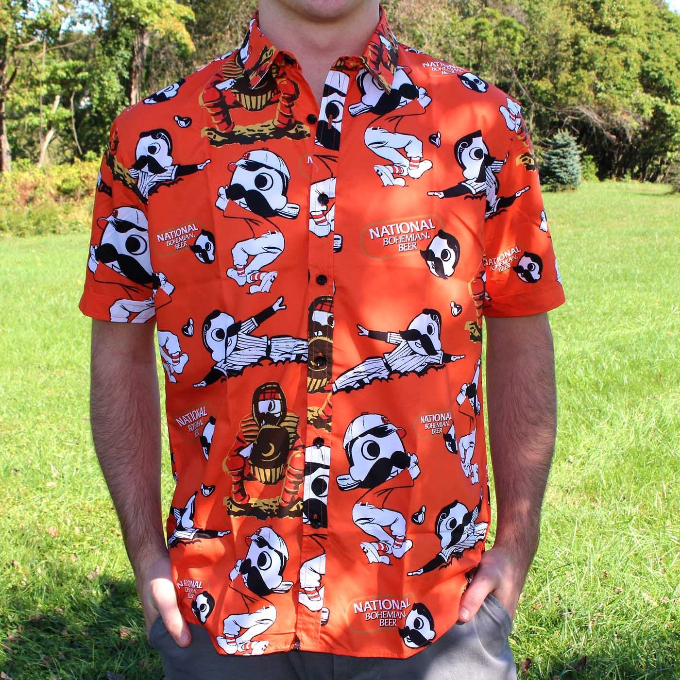 Natty Boh Baseball Players (Orange) / Hawaiian Shirt - Route One Apparel