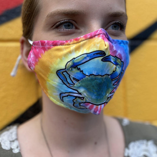Realistic Blue Crab on Tie Dye / Face Mask - Route One Apparel