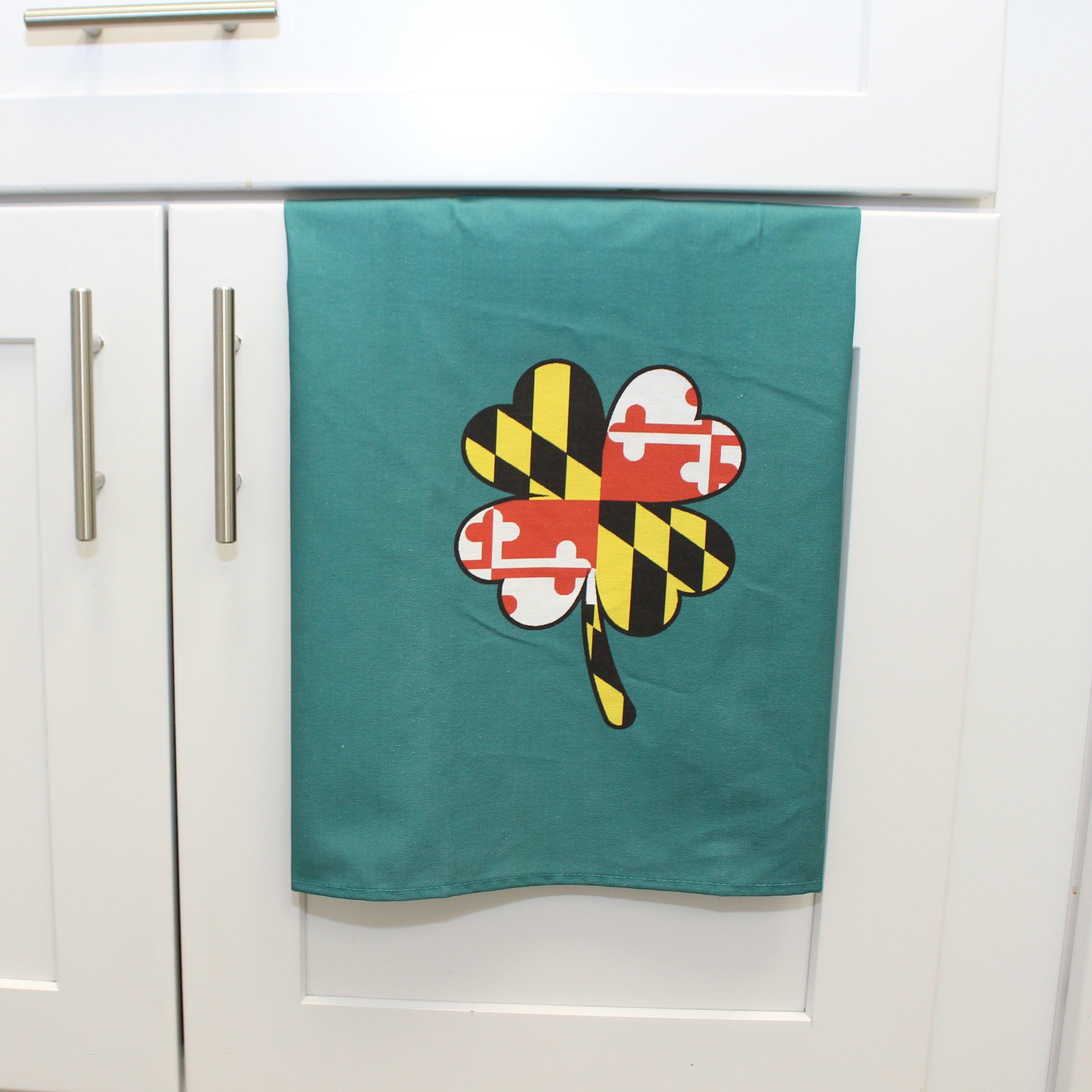 Maryland Flag 4-Leaf Clover (Green) / Kitchen Towel - Route One Apparel