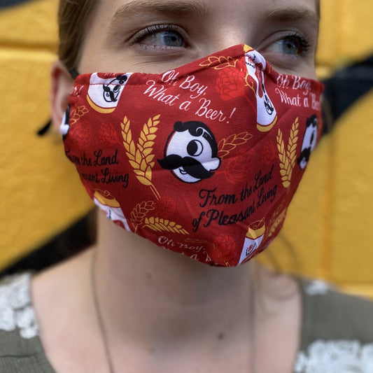 National Bohemian Hops & Can Pattern (Burgundy) / Face Mask - Route One Apparel