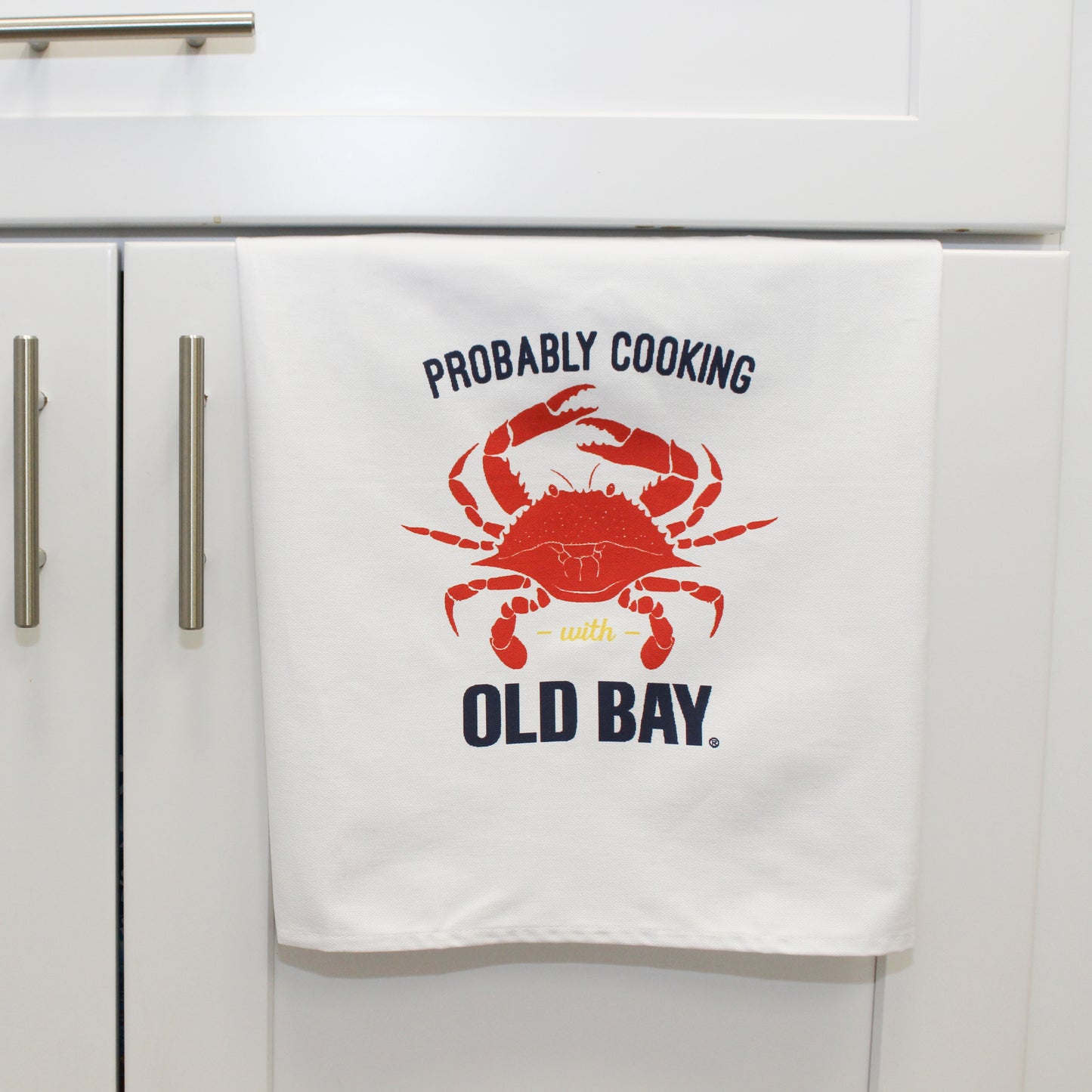 "Probably Cooking w/ Old Bay" (White) / Kitchen Towel - Route One Apparel