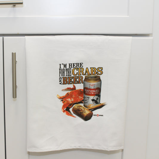 I'm Here for the Crabs & Beer (White) / Kitchen Towel - Route One Apparel