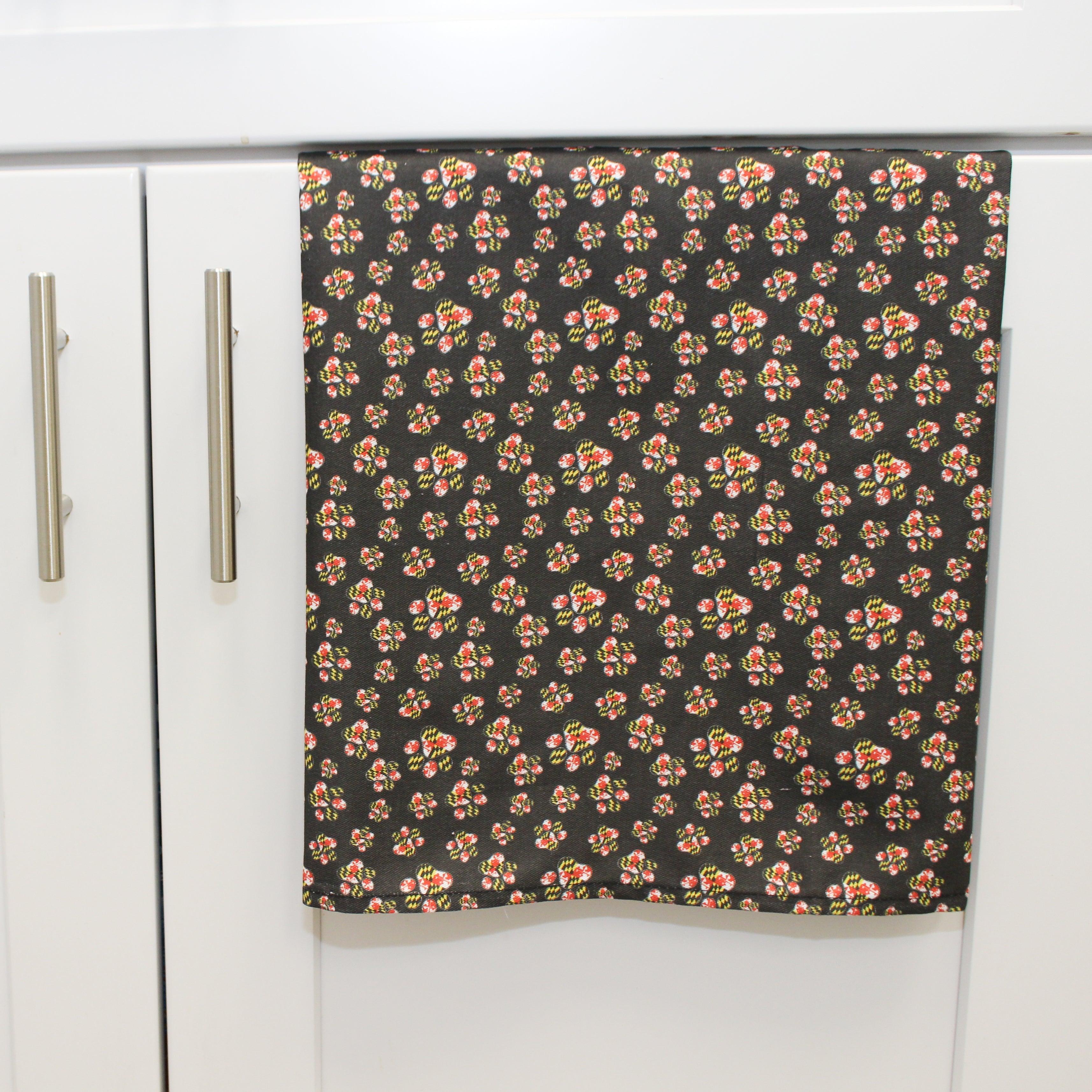 Maryland Paw Print Pattern (Black) / Kitchen Towel - Route One Apparel