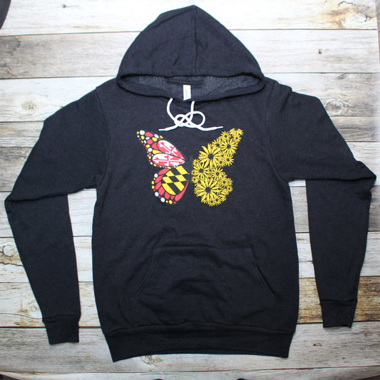 Maryland Flag & Black Eyed Susan Butterfly (Heather Black) / Hoodie - Route One Apparel