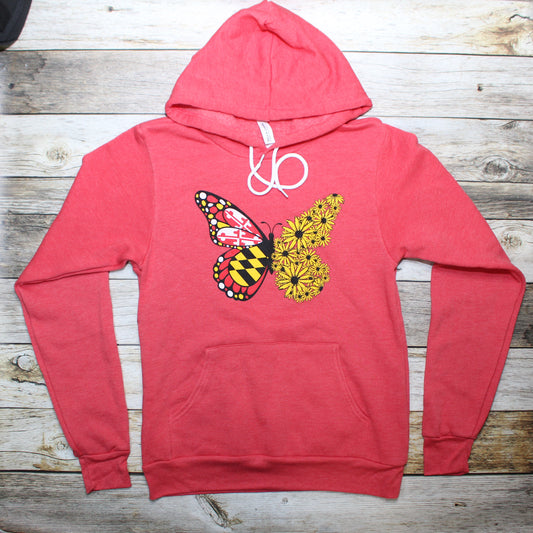 Maryland Flag & Black Eyed Susan Butterfly (Heather Red) / Hoodie - Route One Apparel