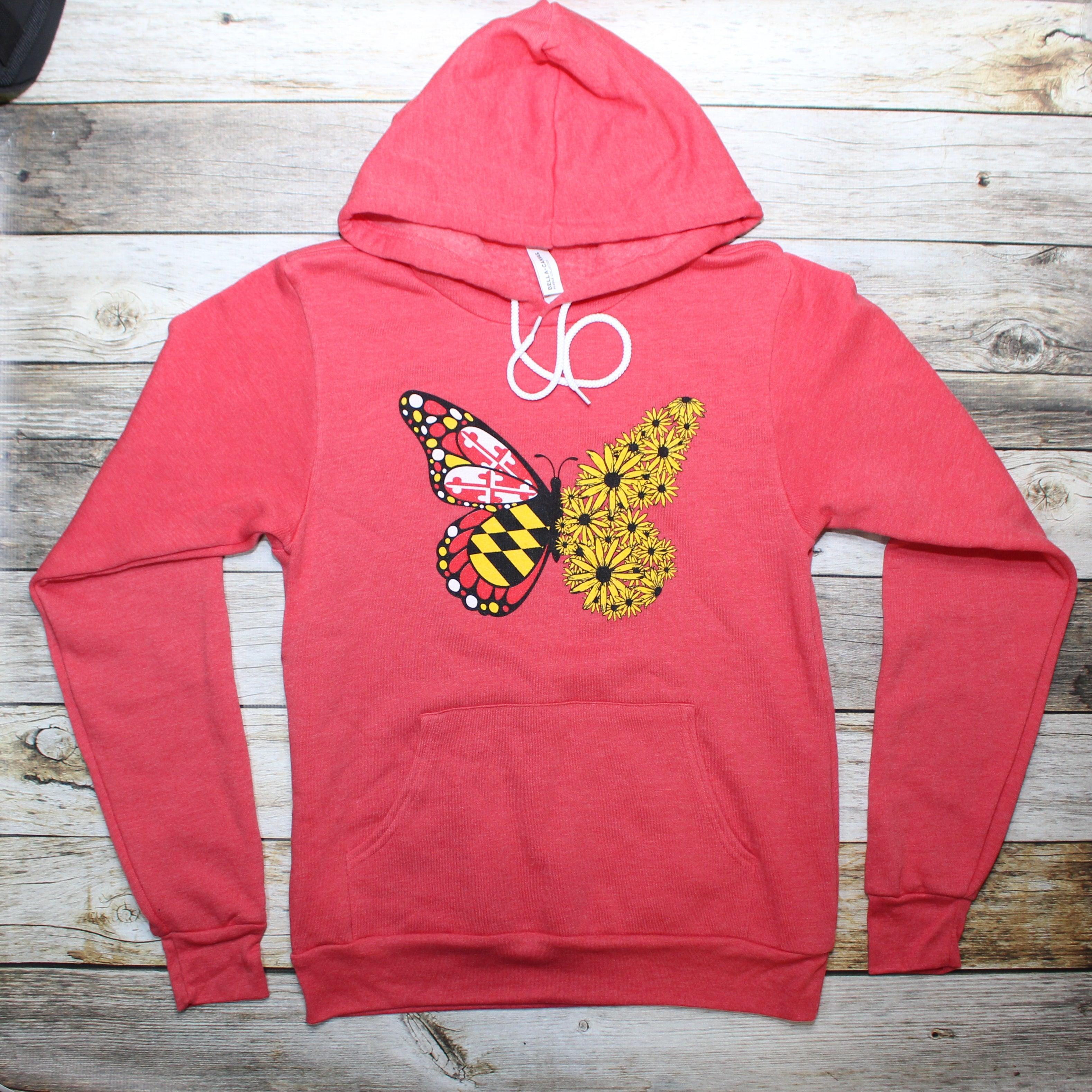 Maryland Flag & Black Eyed Susan Butterfly (Heather Red) / Hoodie - Route One Apparel