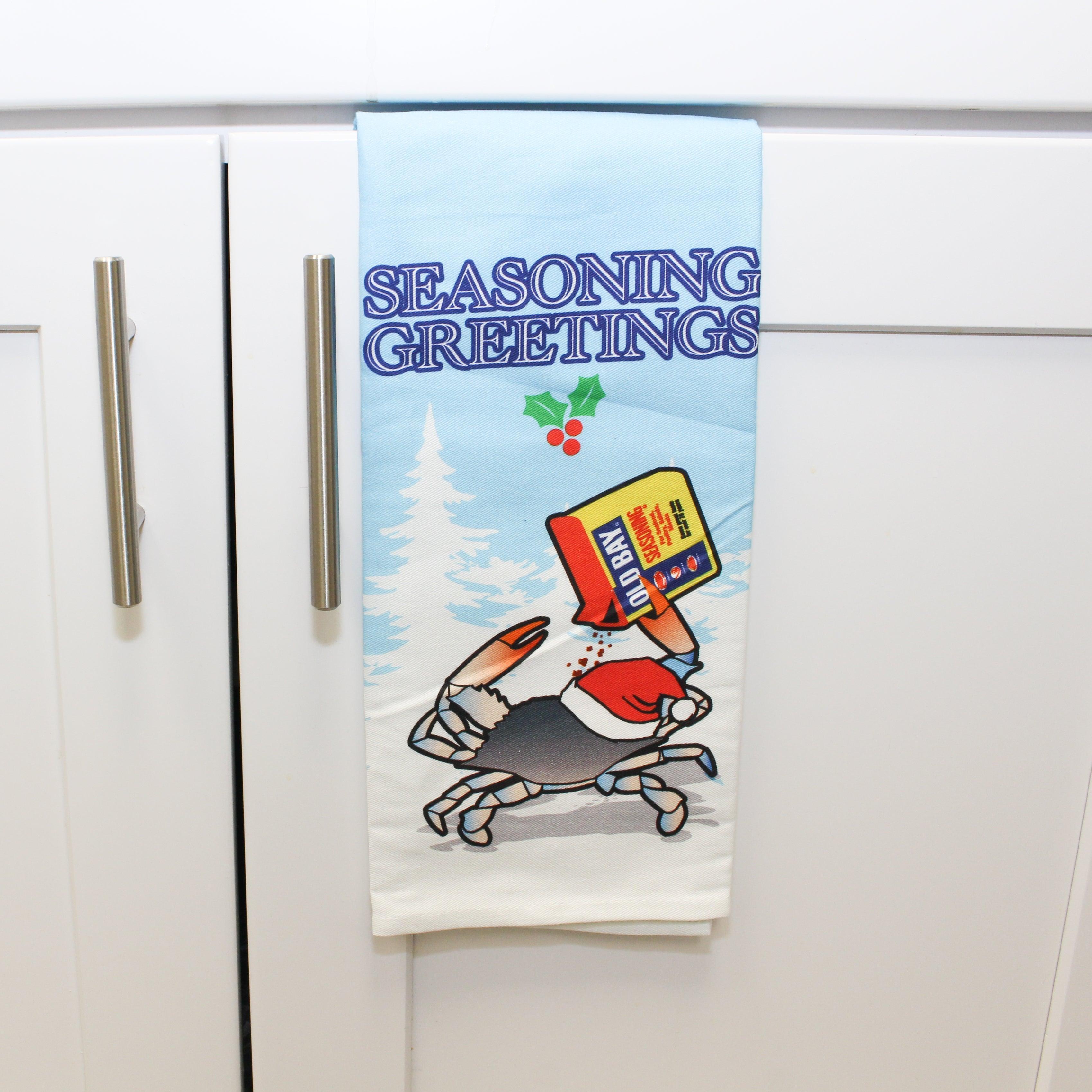 Seasons Greetings Crab Holding Old Bay Wonderland / Kitchen Towel - Route One Apparel